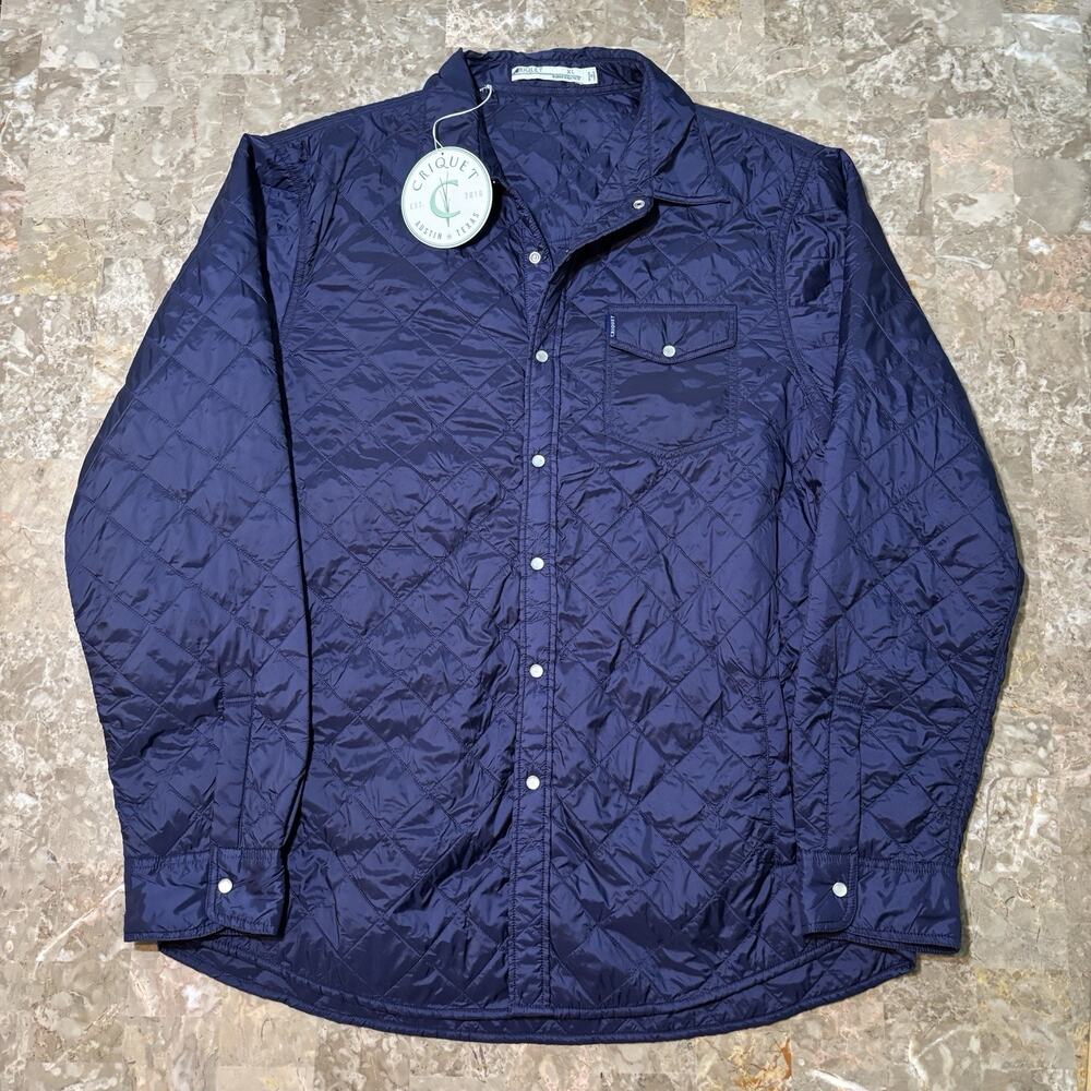 Criquet Quilted Shacket Mens XL Blue Pearl Snap Long Sleeve Golf Western NEW - Picture 2 of 10
